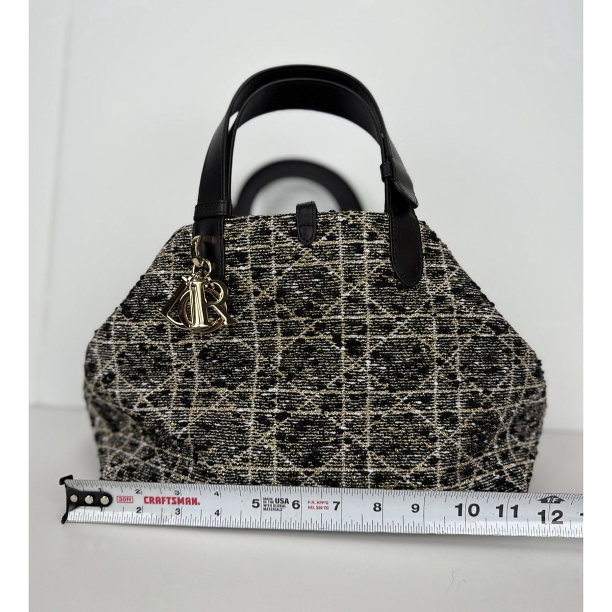 Dior Toujours Top Handle Bag Medium in Black White & Gold Cannage Tweed 2024 F-3