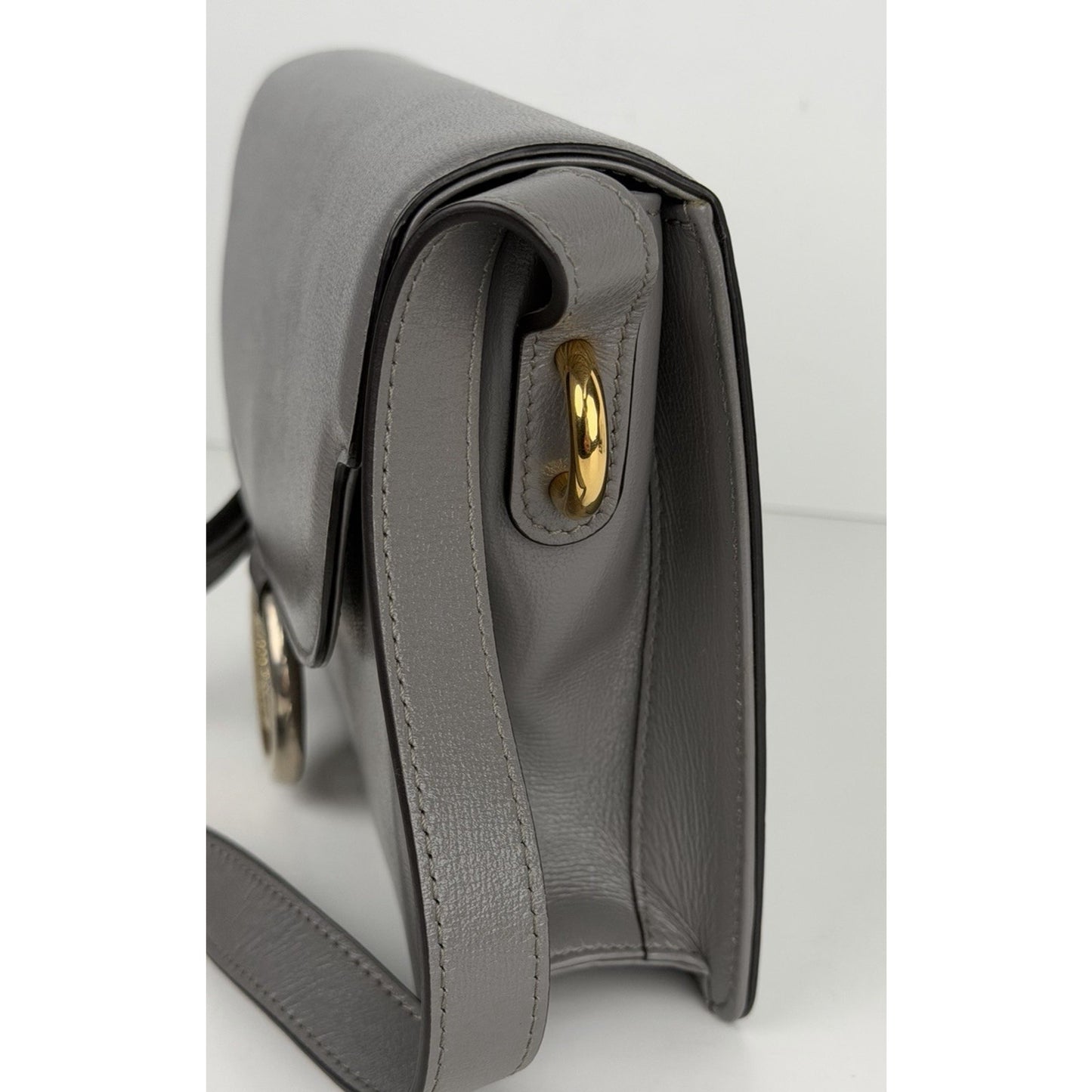 Gucci GG Ring Shoulder Bag Small Light Grey Smooth Leather Interlocking S18