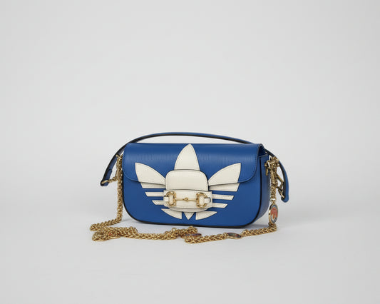 Gucci x Adidas Horsebit Small in Blue and White Leather Shoulder Bag 1955 S10