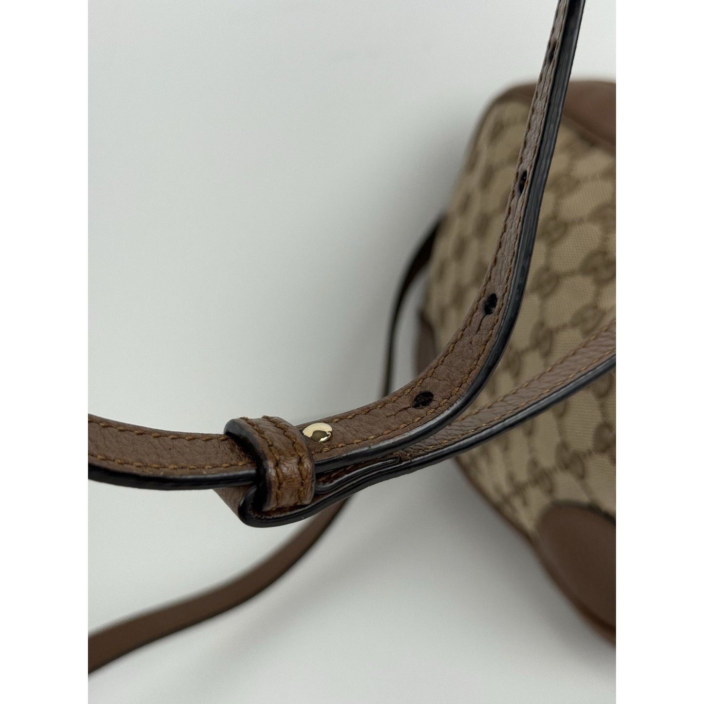 Gucci Camera Bag Beige Canvas Brown Leather Shoulder Bag