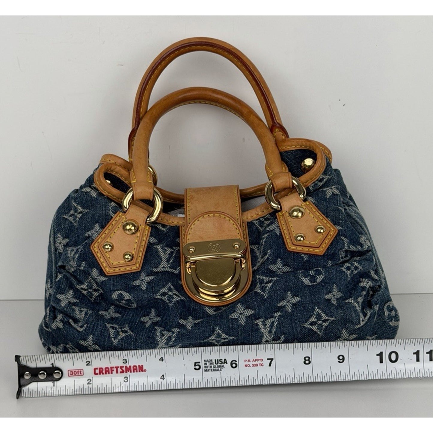 Louis Vuitton Denim Pleaty HandBag Blue Monogram & Gold-Tone Hardware D8
