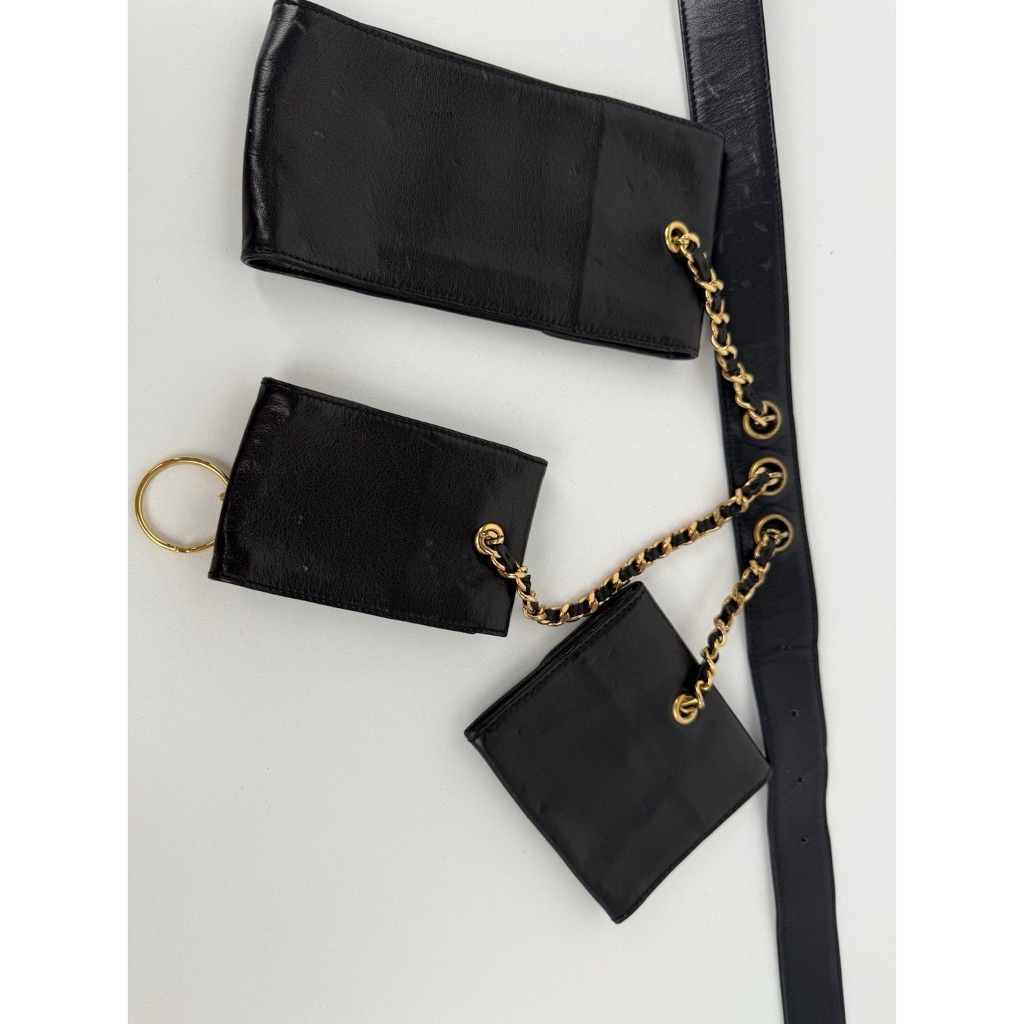 Chanel Vintage 1990 Waist Belt Multi Pouch Black Leather