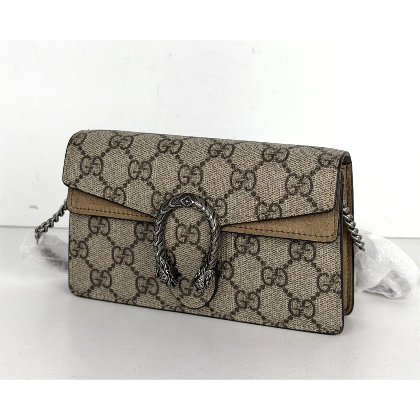 Gucci Dionysus Bag Super Mini in Brown GG Supreme Monogram Coated Canvas S-13