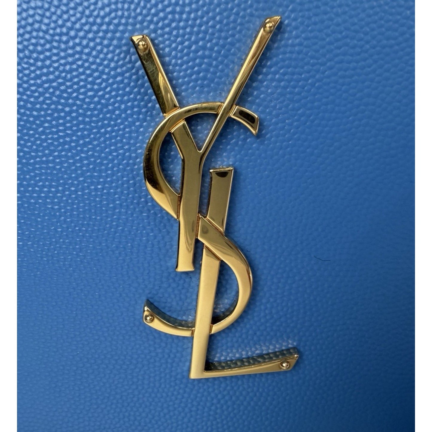 Saint Laurent Monogram Cassandre Clutch Bag in Blue Grain de Poudre Leather S-13