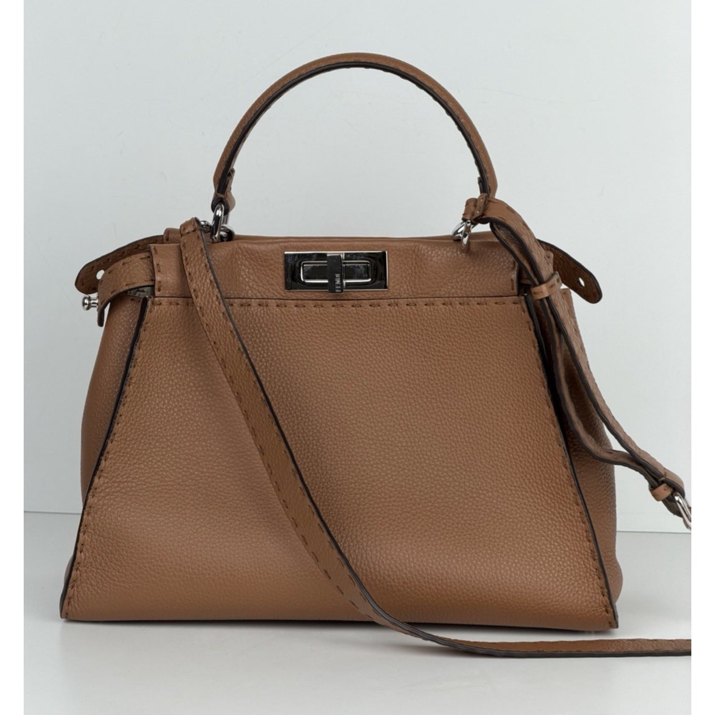 Fendi Selleria Peekaboo Handbag Medium Brown Cuoio Romano Leather B4