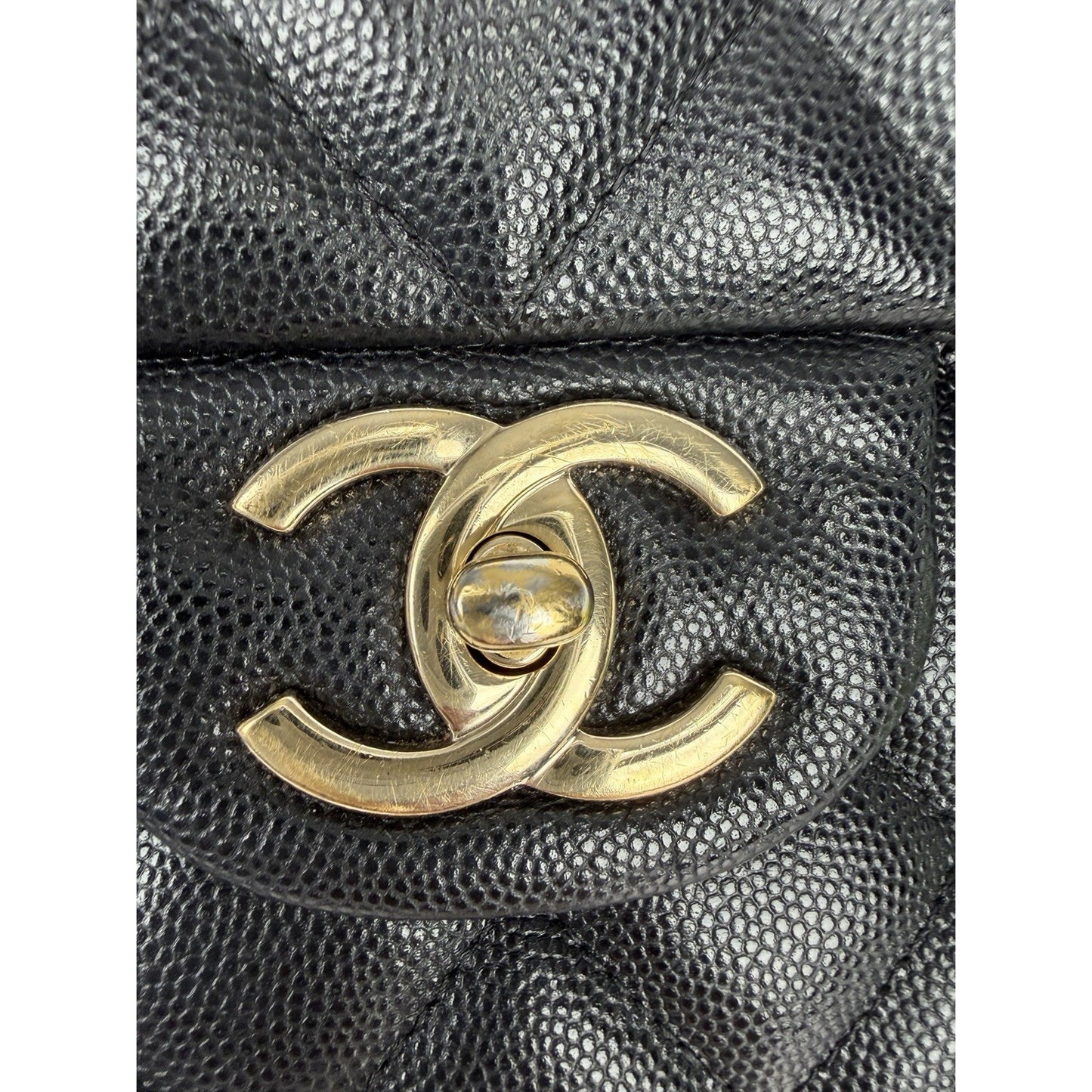 Chanel Classic Maxi Double Flap Bag in Black Caviar Quilted Leather NFC E4