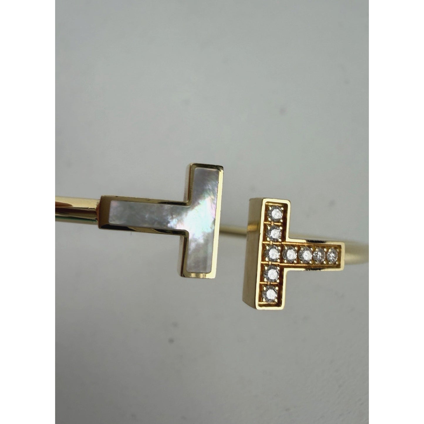 Tiffany & Co. T-Wire Bracelet in 18k Yellow Gold with Mother-of-Pearl & Diamonds