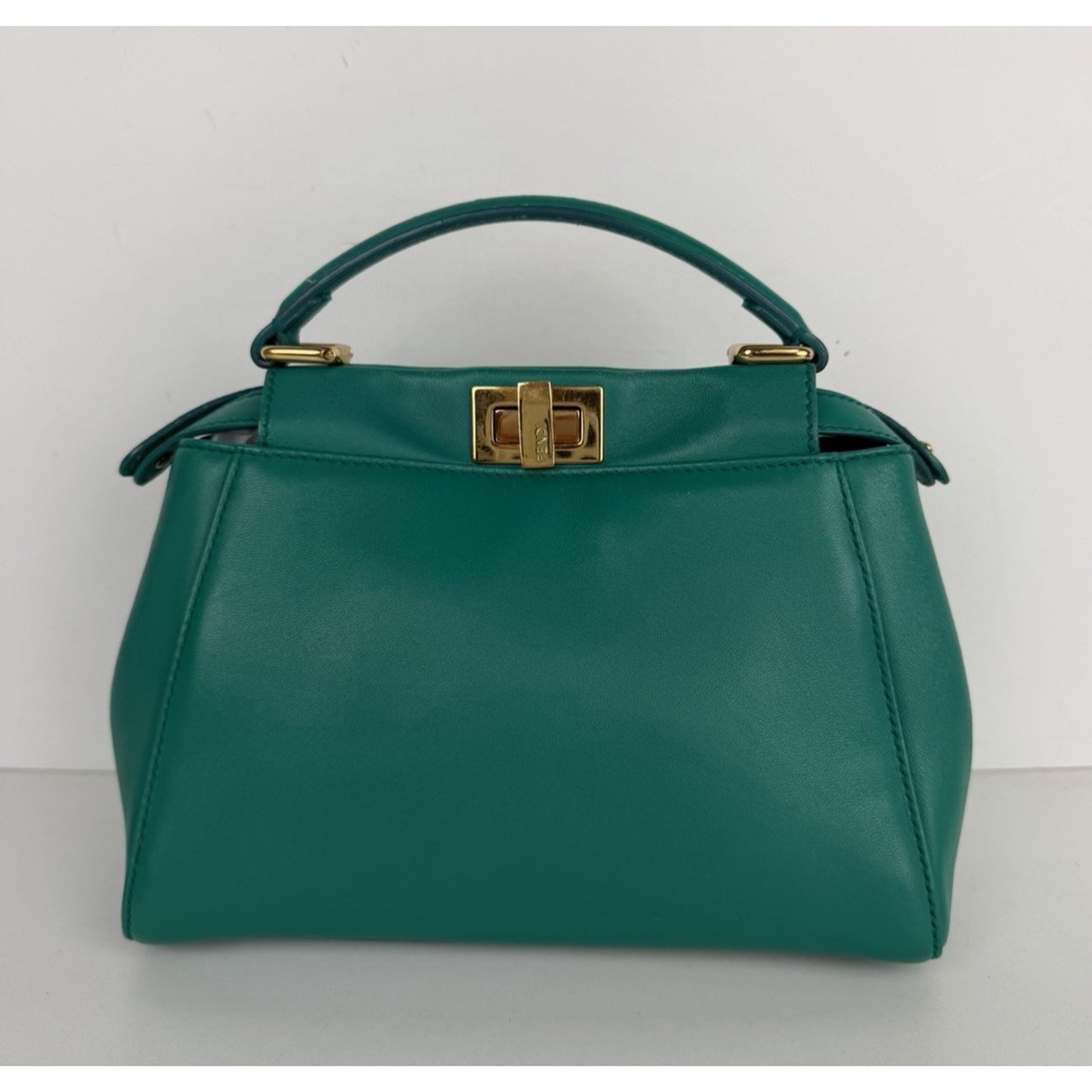 Fendi Peekaboo Handbag Mini in Emerald Green Leather & Gold Hardware S-07