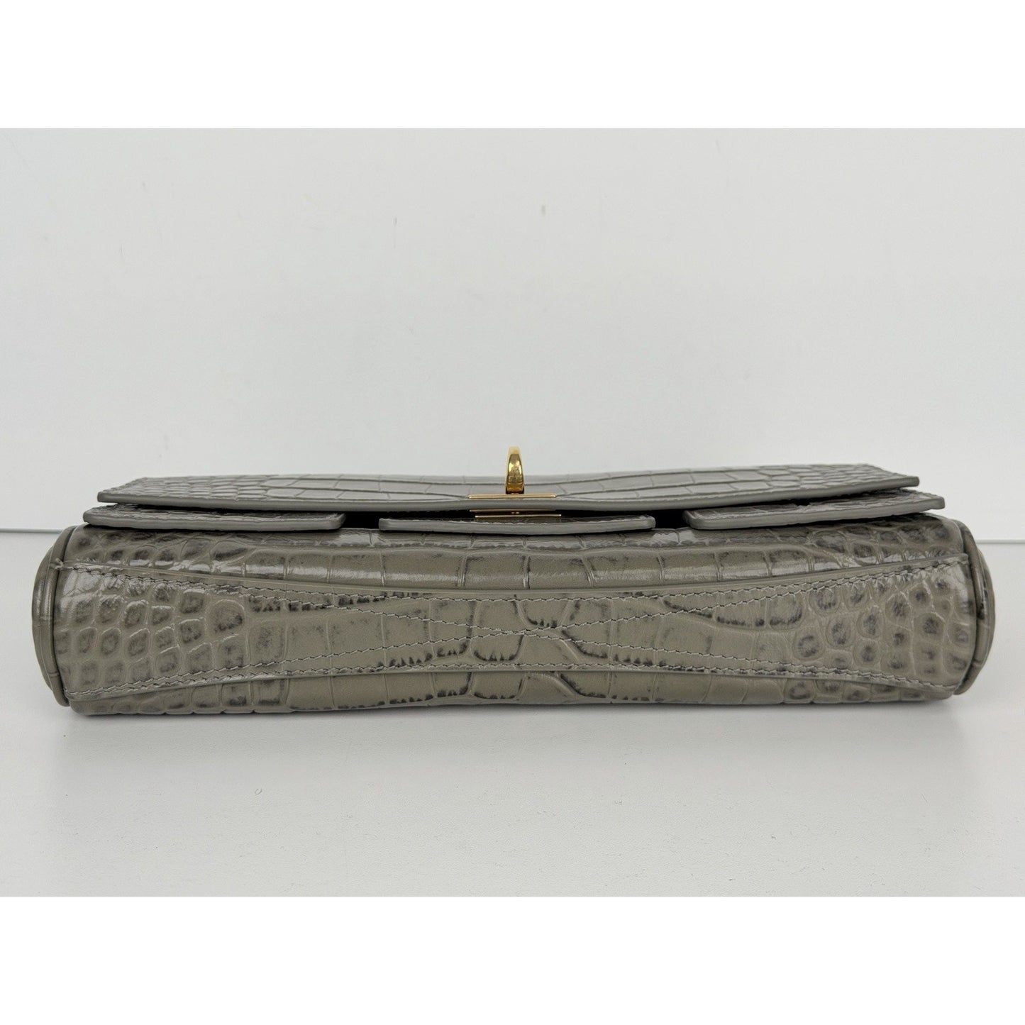 Balenciaga Bel Air Small Clutch Bag in Khaki Leather Gold-Tone Hardware C6