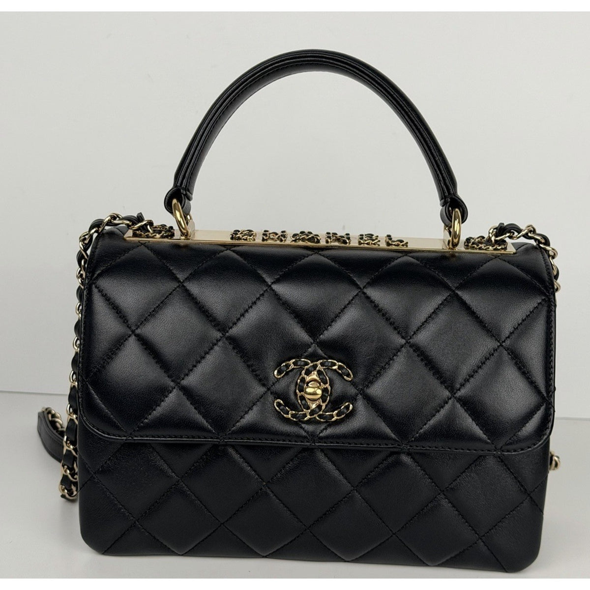 Chanel Trendy CC Small Flap Bag Black Quilted Lambskin Leather Microchipped F5