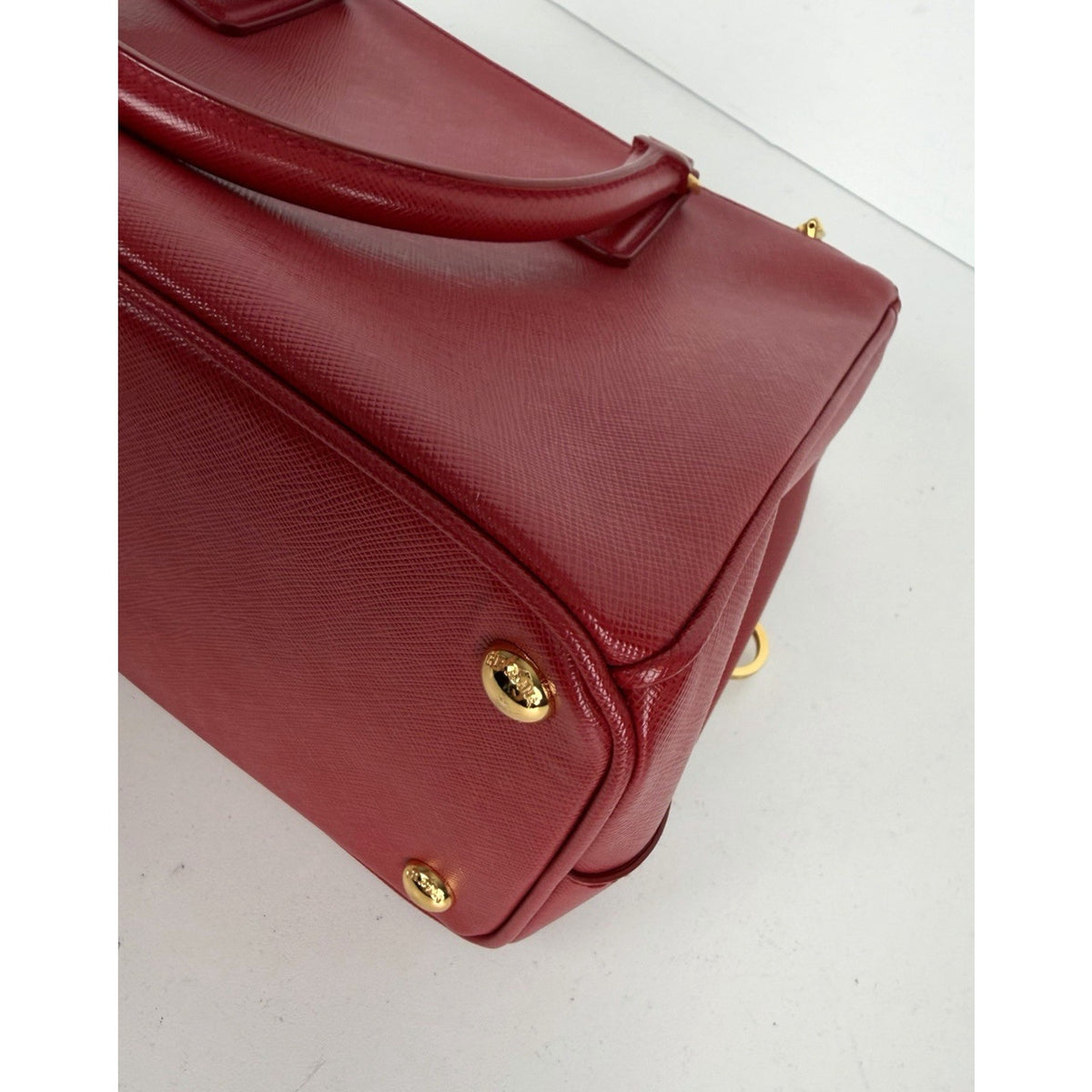 Prada Galleria Medium Top Handle Bag in Red Saffiano Leather Signature Logo S-05