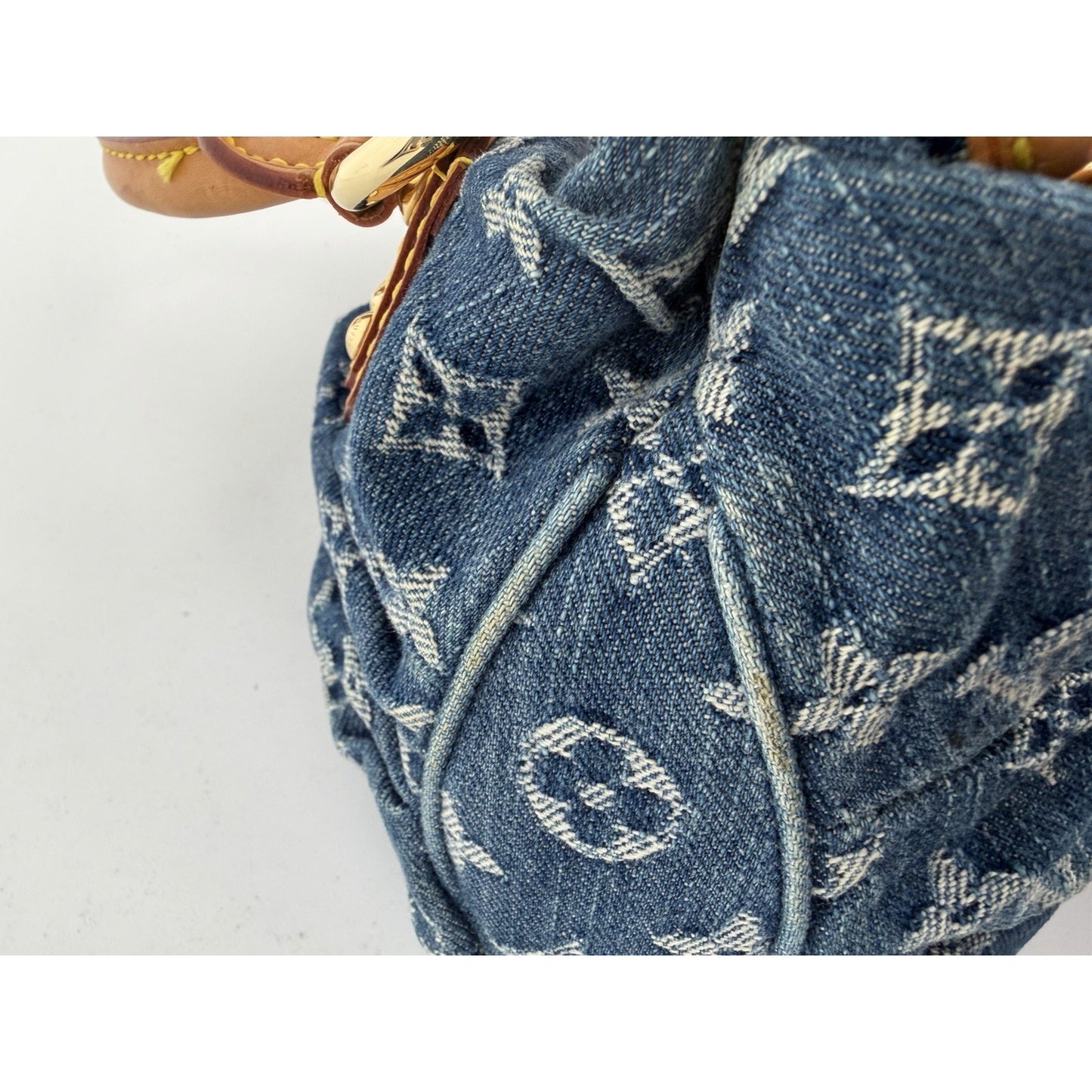 Louis Vuitton Denim Pleaty HandBag Blue Monogram & Gold-Tone Hardware D8
