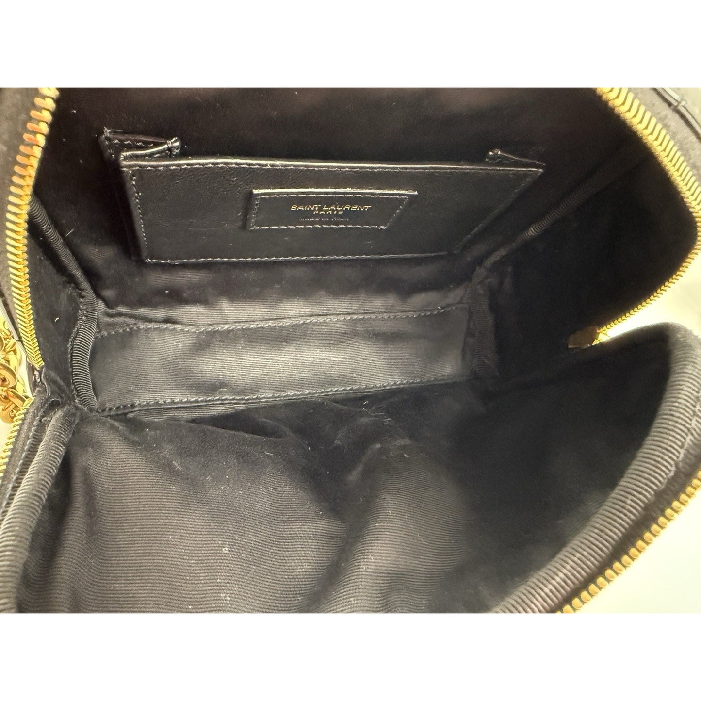 Saint Laurent Patent Calfskin Carré Quilted Cassandre Mini Camera Bag Black