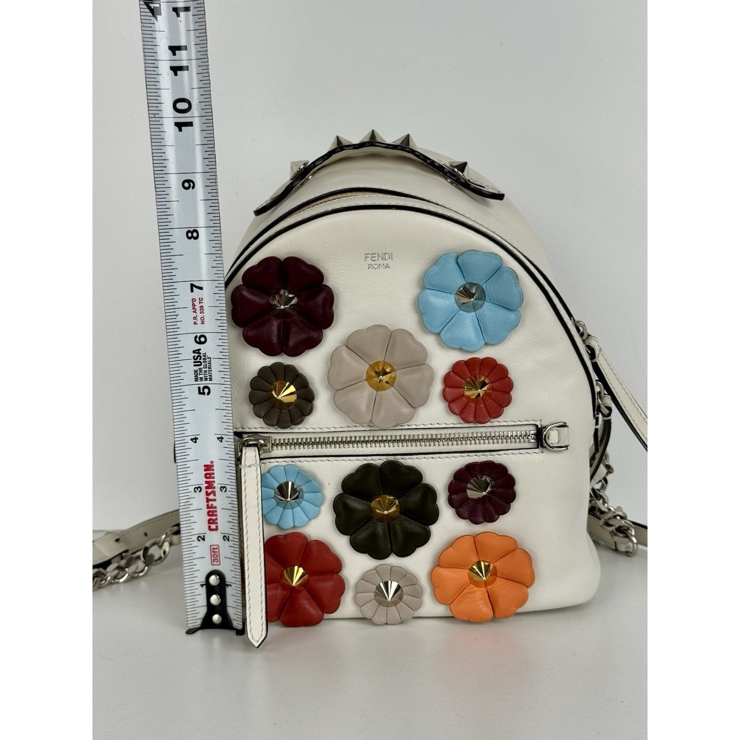 Fendi Flowerland Mini Backpack White Multicolor Leather C-6