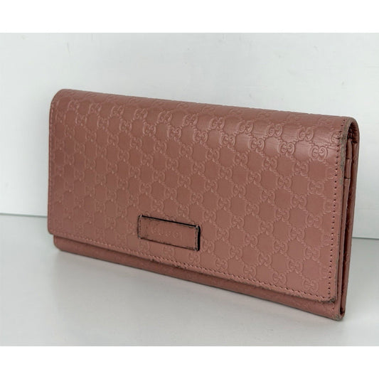 Gucci Microguccissima Continental Bifold Flap Wallet in Pink Leather