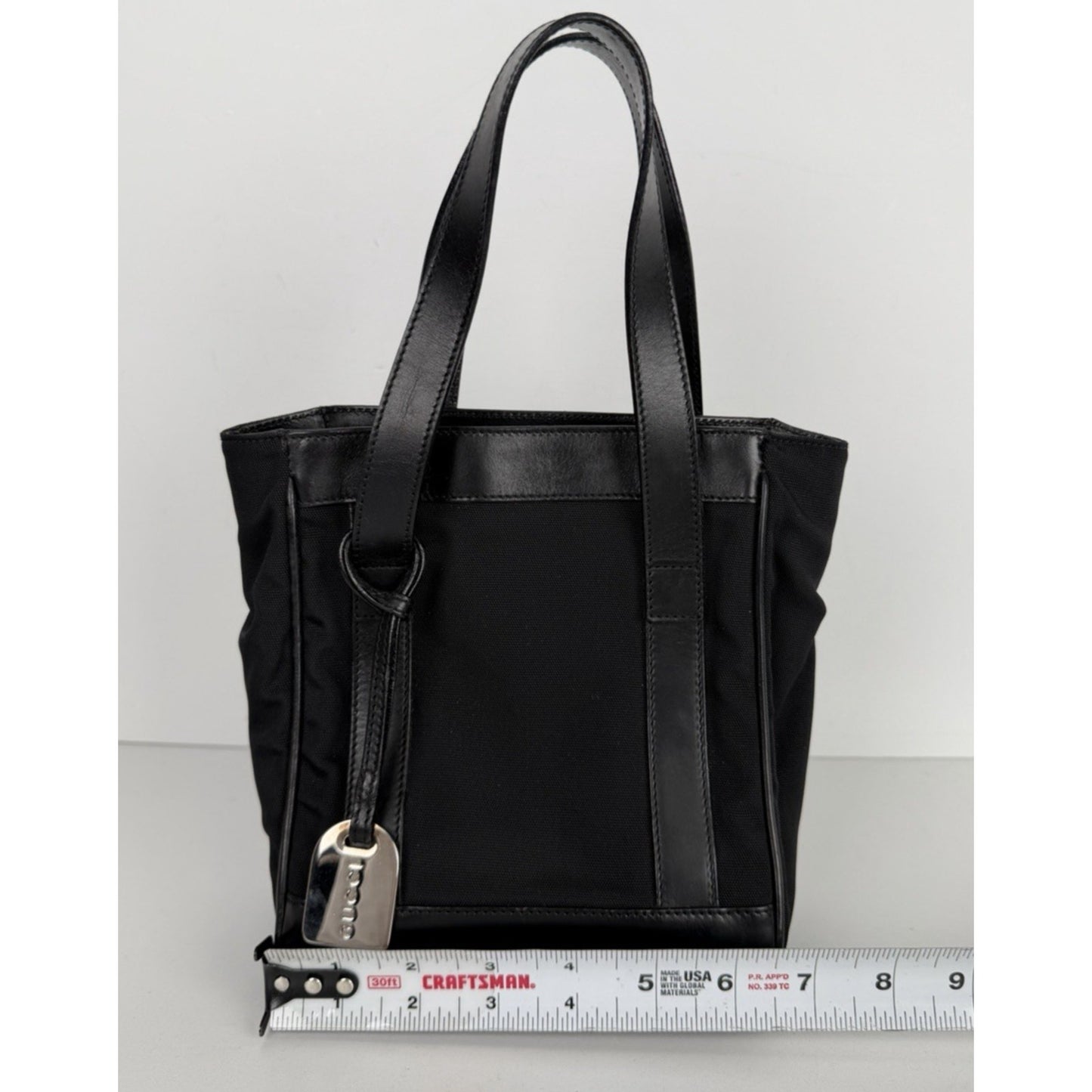 Gucci Nylon and Leather Tote Bag in Black with Metal Charm Vintage S04
