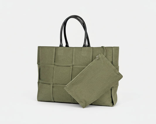 Bottega Veneta Large Arco Woven Canvas Tote Handbag C-7