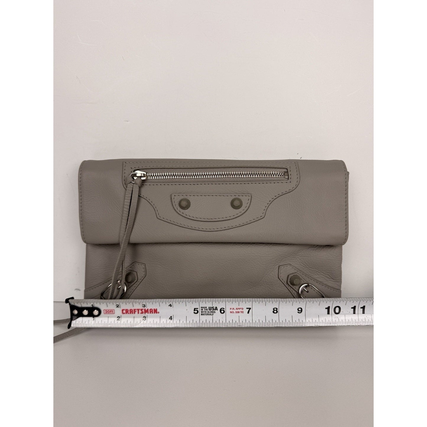 Balenciaga Chevre Motocross Classic Envelope Clutch Bag Light Gray Leather S19