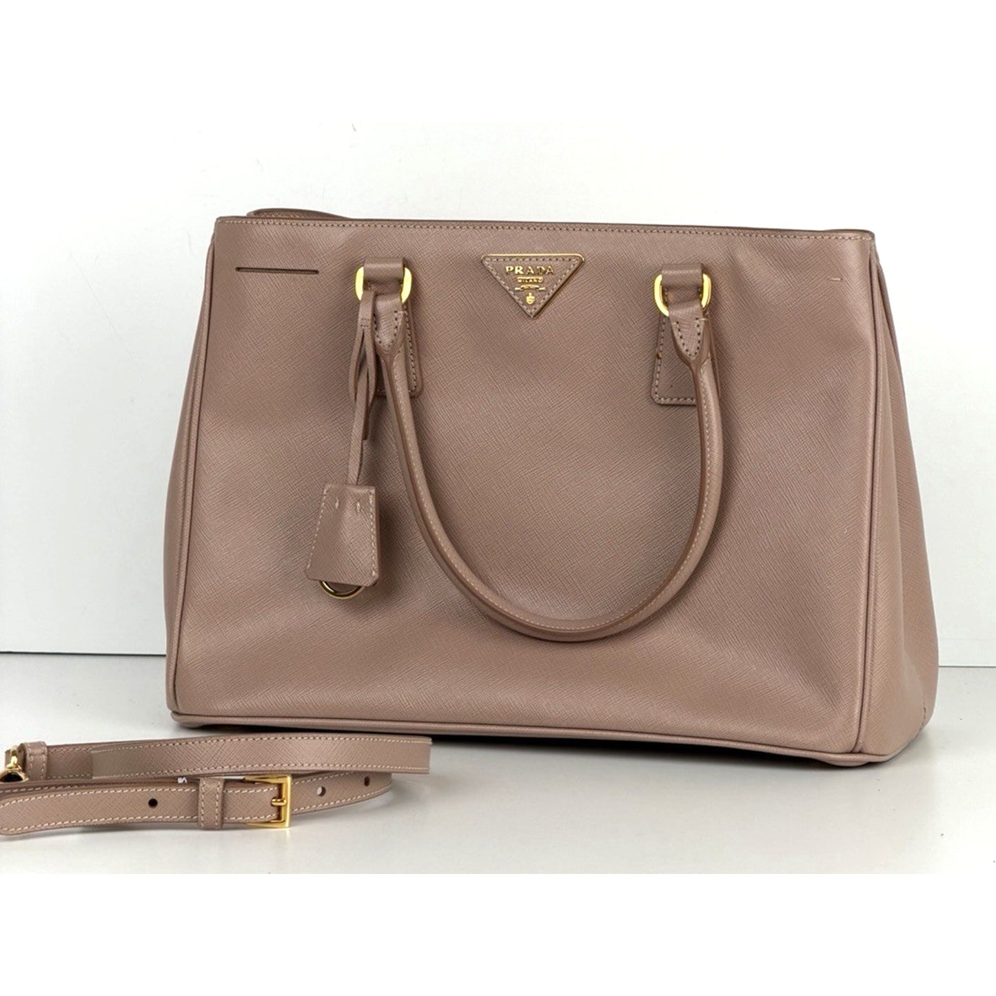 Prada Saffiano Lux Leather Galleria Tote Bag in Blush Pink Signature Logo S-05
