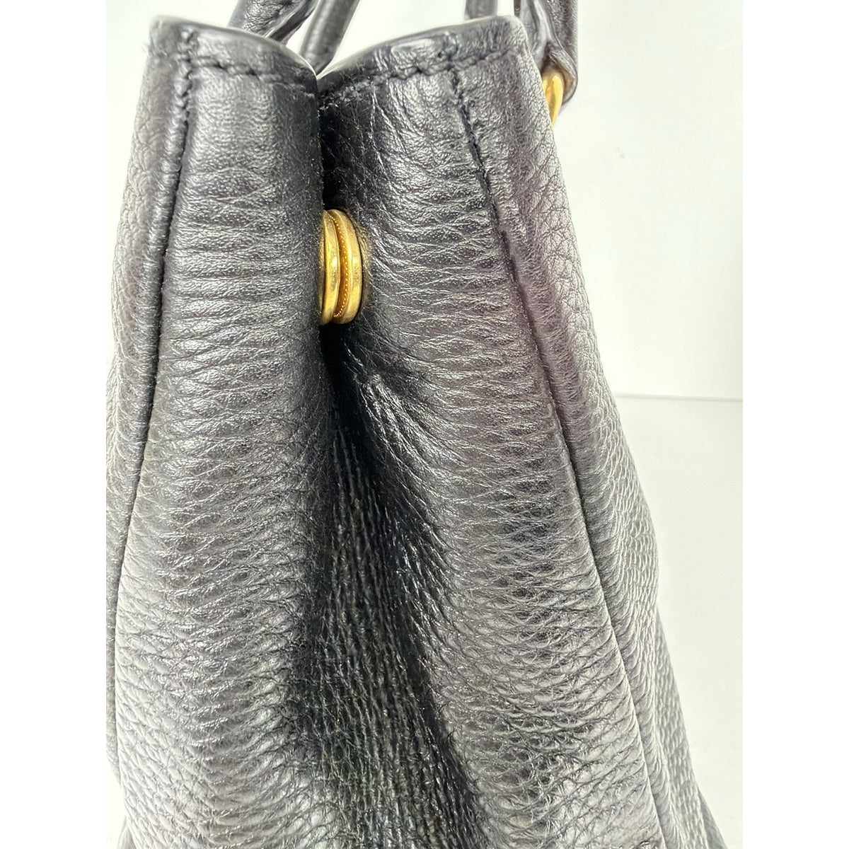 Prada Vitello Daino Medium Top Handle Bag in Black Leather Gold-Tone Hardware E6