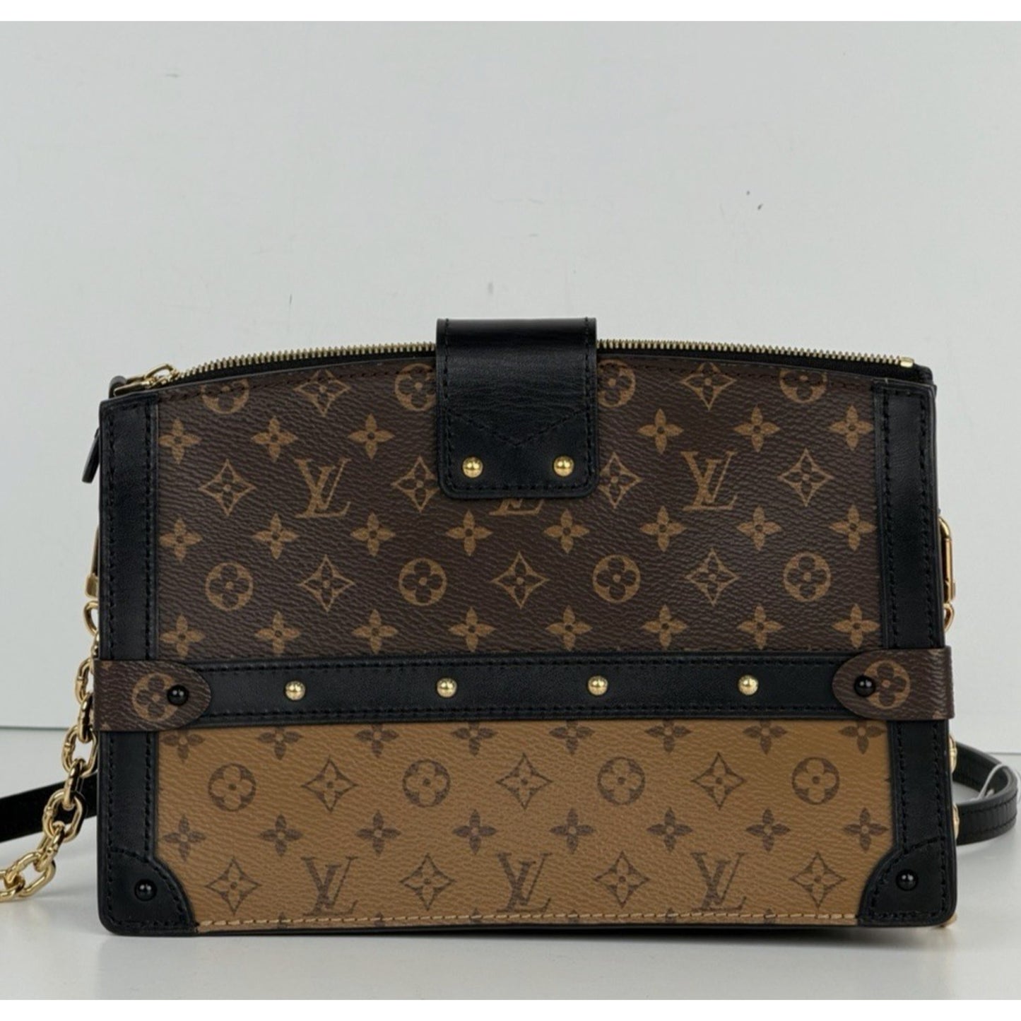 Louis Vuitton Trunk Clutch Bag in Reverse Monogram Coated Canvas NFC D2