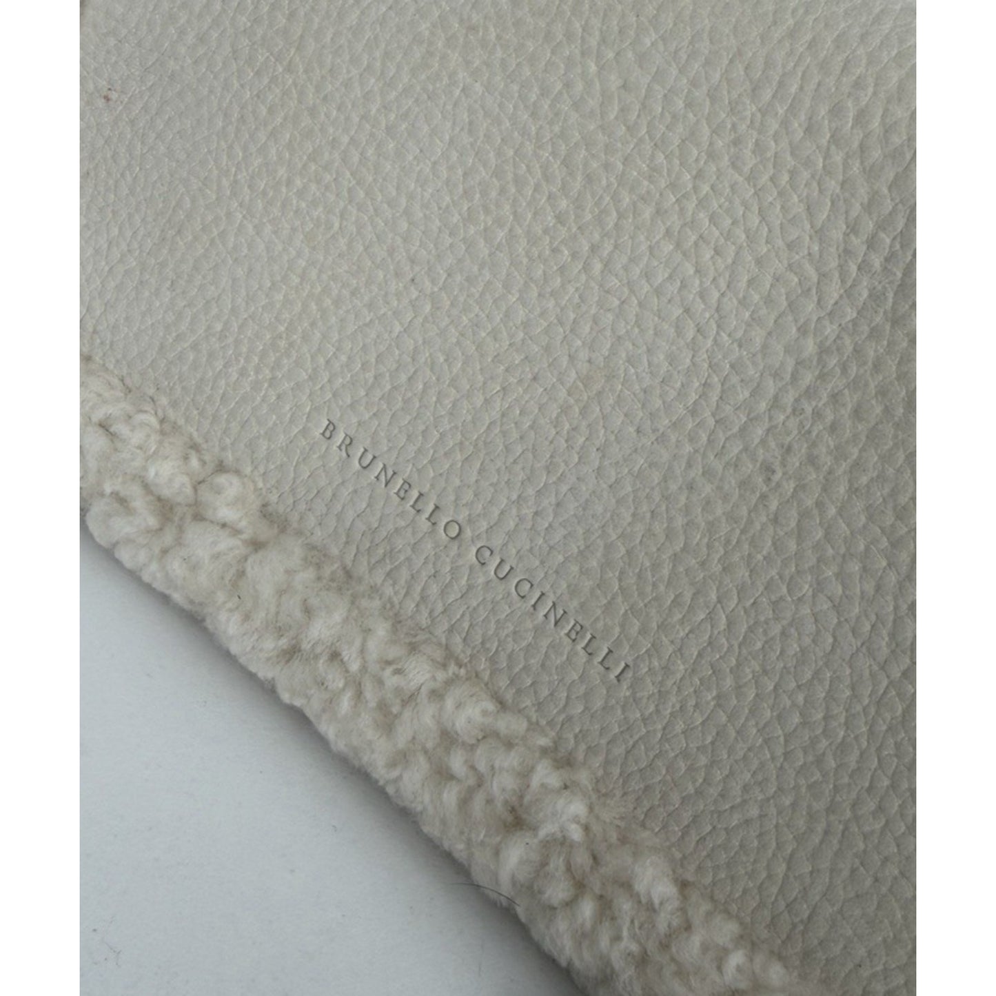 Brunello Cucinelli Shoulder Bag with Shearling Trim in Off-White Leather S15
