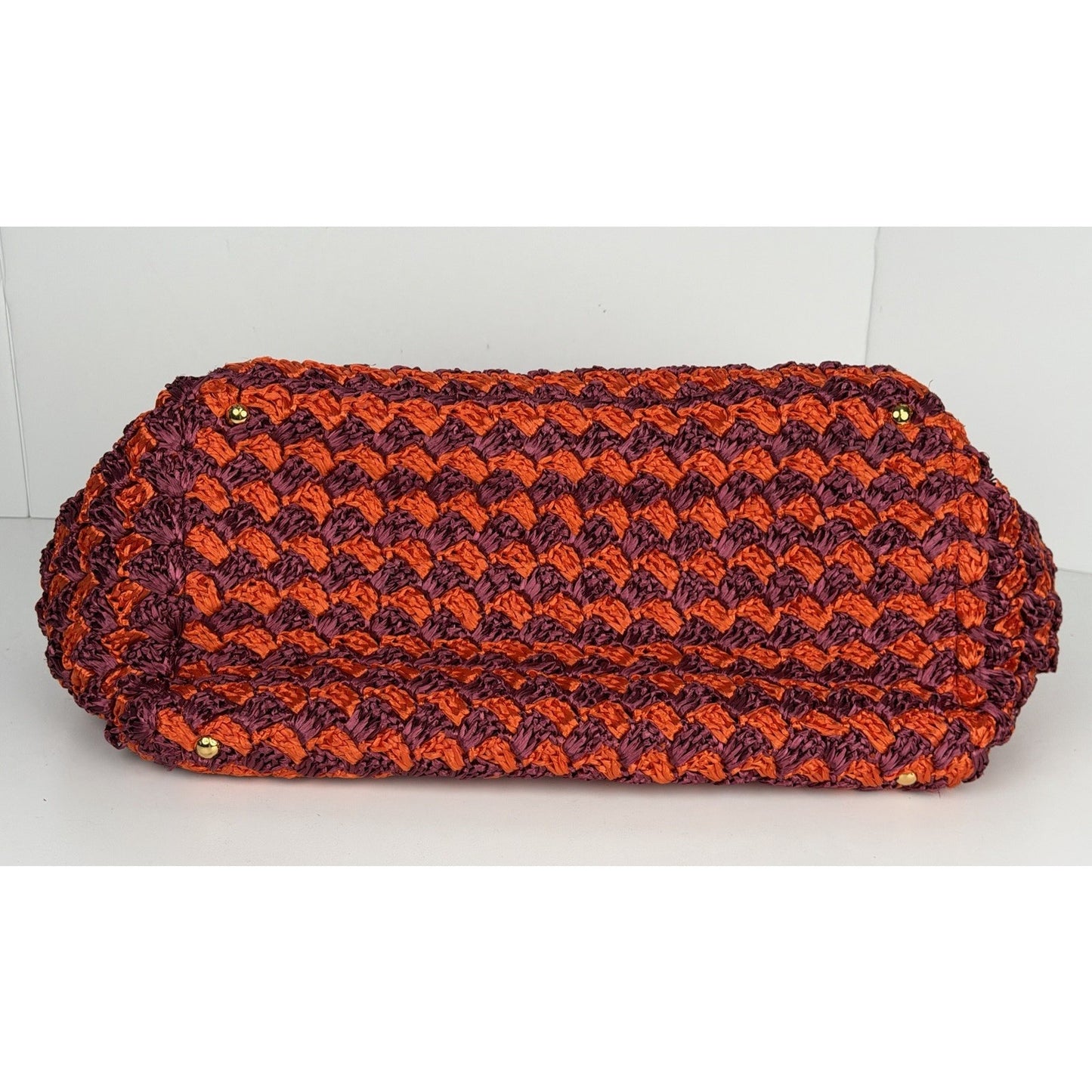 Prada Raffia Crochet Tote Bag in Striped Vibrant Orange & Rich Purple S