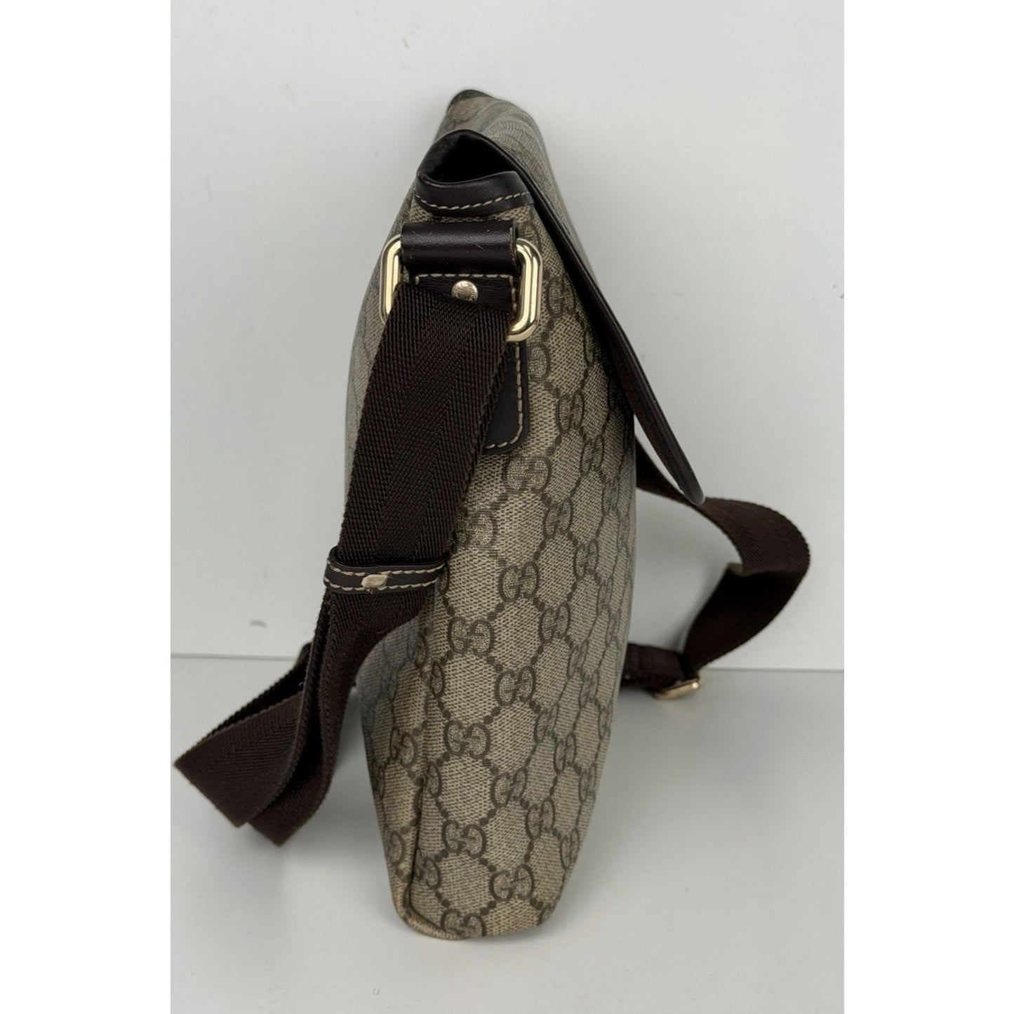 Gucci GG Plus Monogram Messenger Bag in Beige & Dark Brown Coated Canvas S11