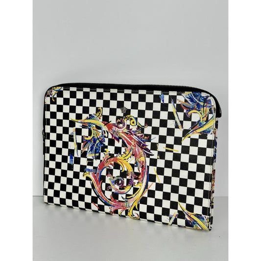 Versace Multicolour Checkerboard Pattern Leather Handbag Silver Hardware
