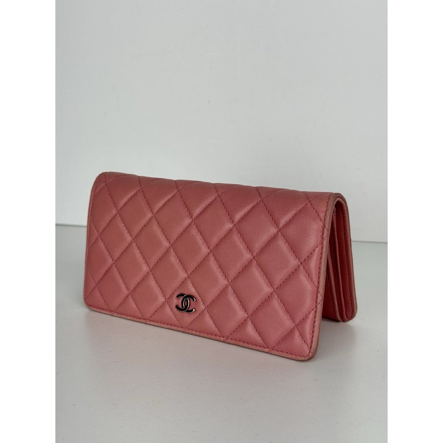 Chanel Long Yen Continental Wallet in Pink Quilted Lambskin Leather