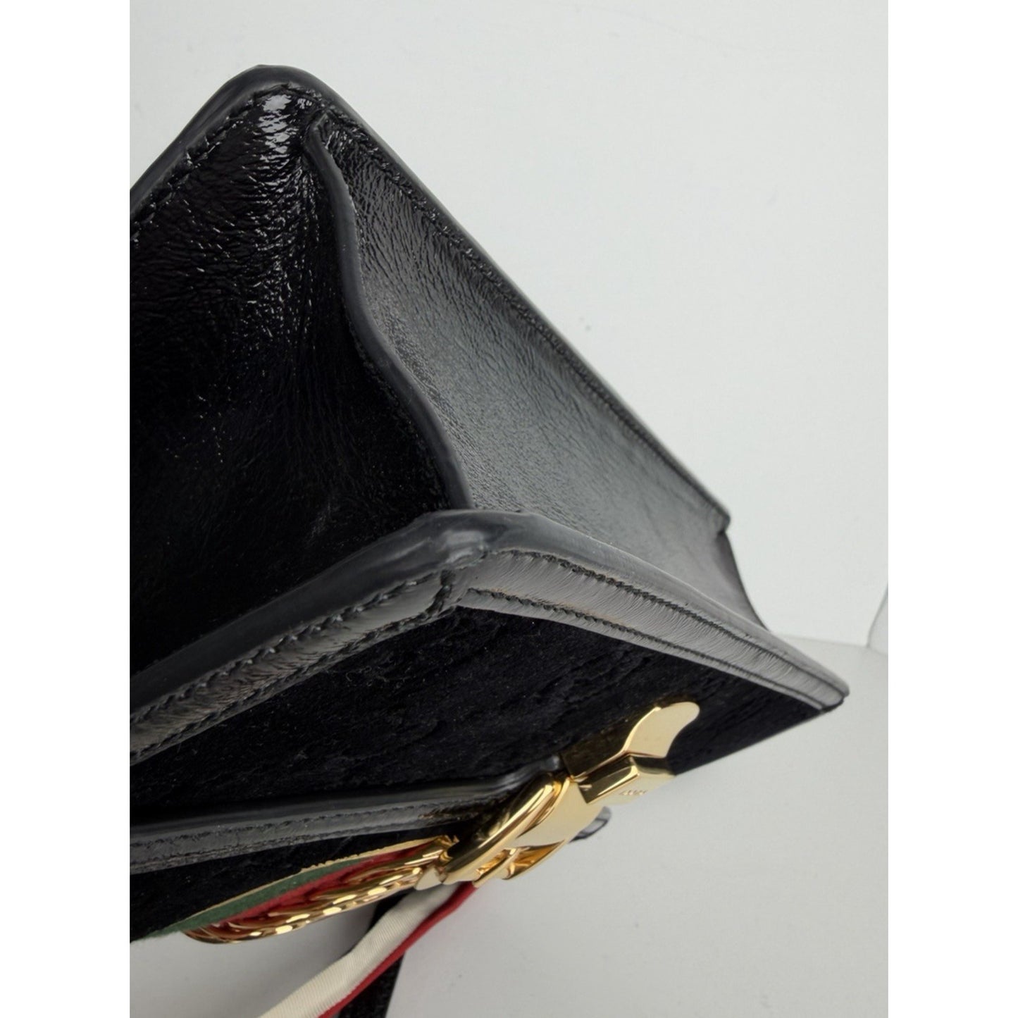 Gucci Sylvie Small Crossbody Bag in Black GG Velvet with Web S08