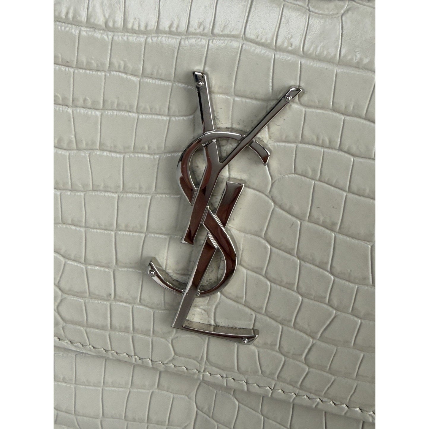 Saint Laurent Sunset Shoulder Bag Medium in White Croc-Embossed Leather S18