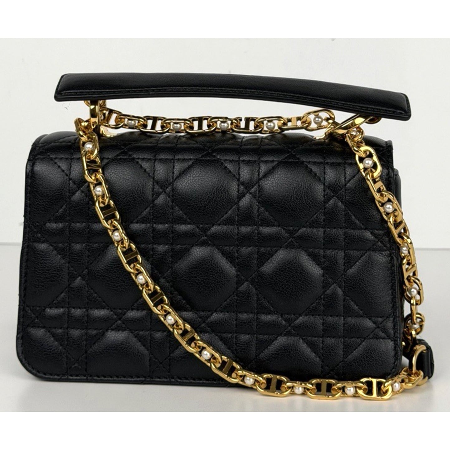 Dior Cannage Jolie Top Handle Small Bag in Black Calfskin with "CD" Clasp S-07