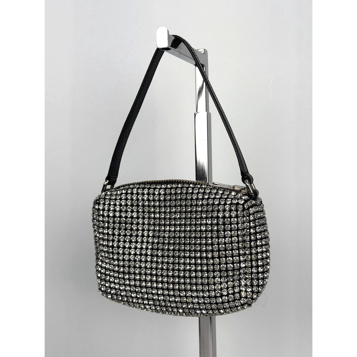 Alexander Wang Crystal Pouch Top Handle Bag in Black Allover Rhinestone Mesh S02