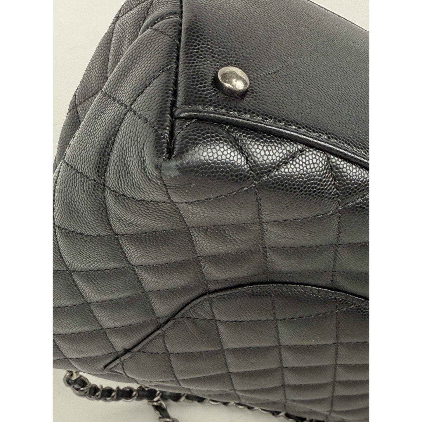 Chanel Caviar Lizard Quilted Larg Coco Handle Flap Black Top Handle Shoulder Bag