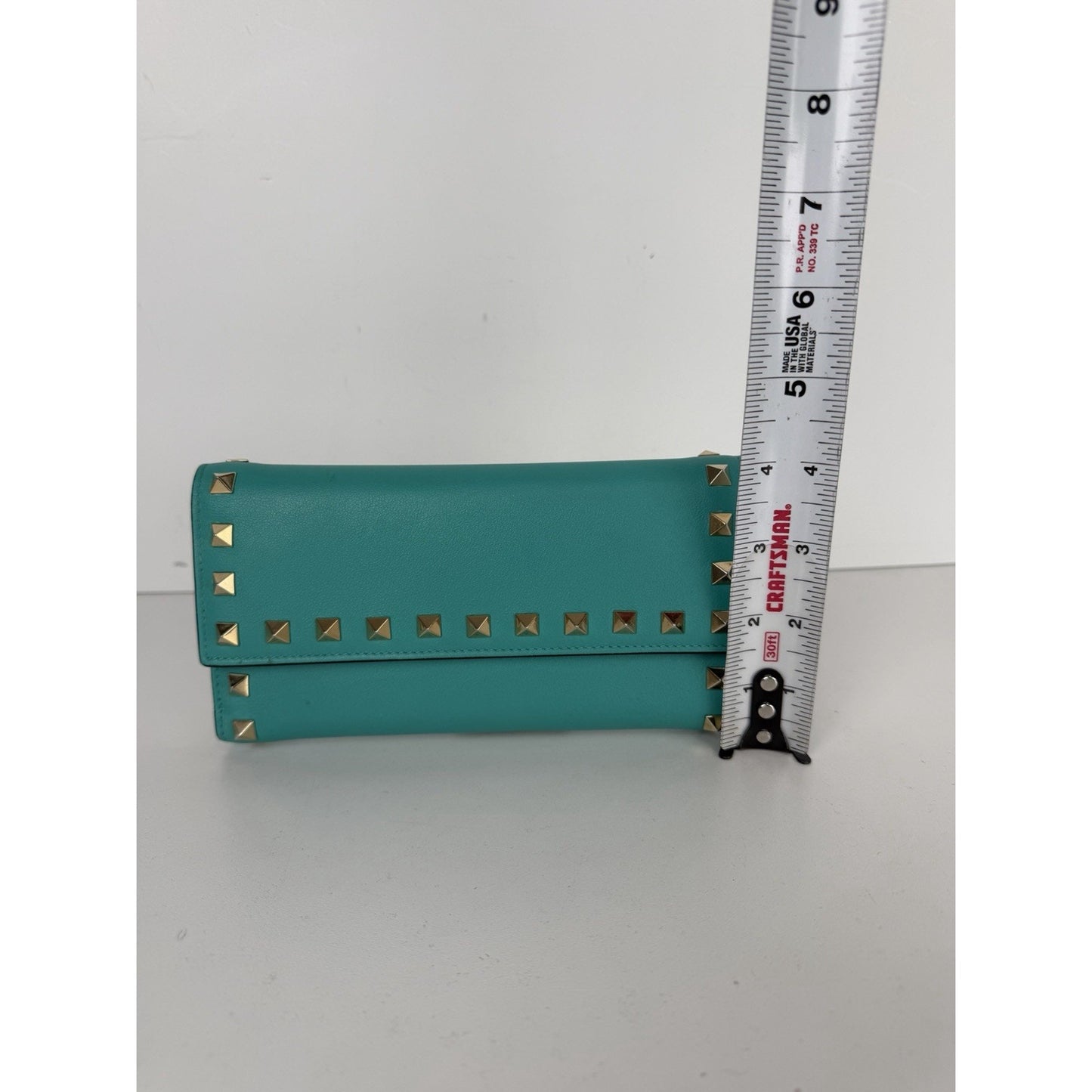 Valentino Garavani Rockstud Wallet in Turquoise Leather with Studded Accents K1