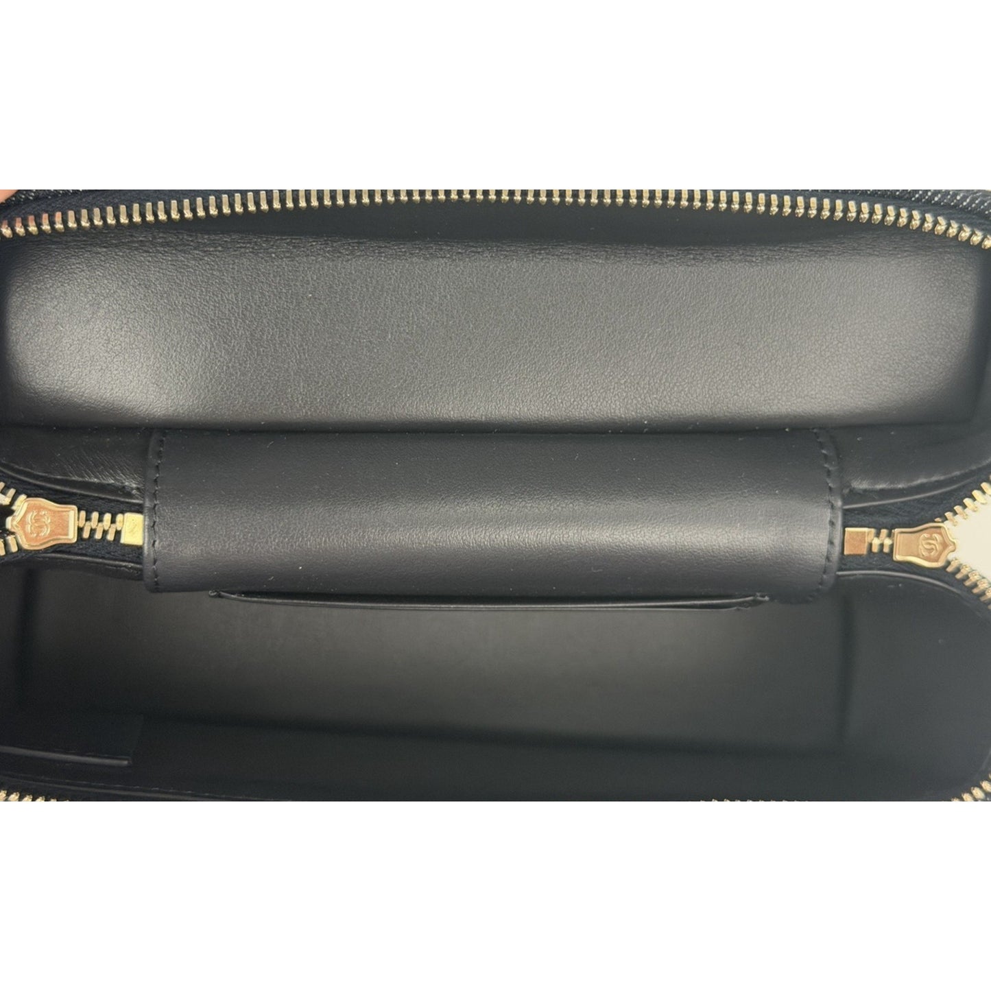 Chanel Slim Vanity Case Crossbody Bag in Blue Quilted Denim With Chain NFC E-1