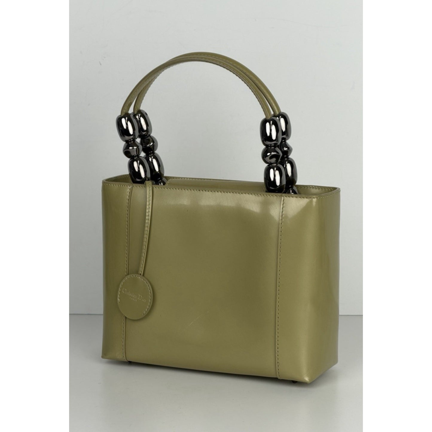 Christian Dior Malice Tote Bag Small Vintage Olive Green Patent Leather 2000 S