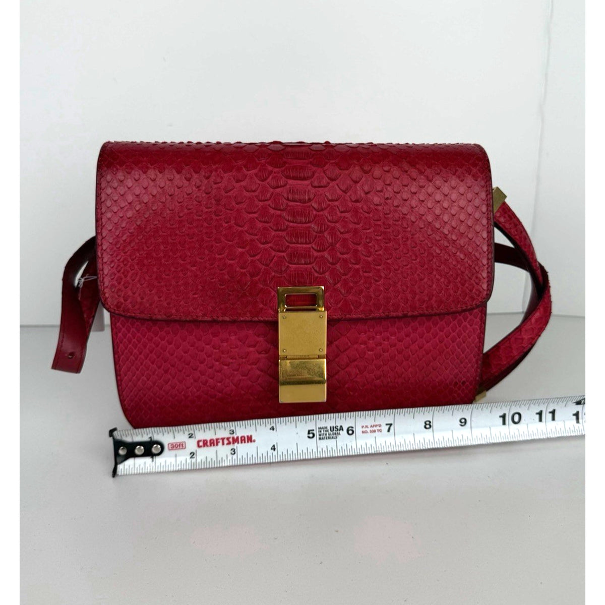 Celine Medium Classic Box Flap Shoulder Bag Red Python Leather Gold Hardware C-1