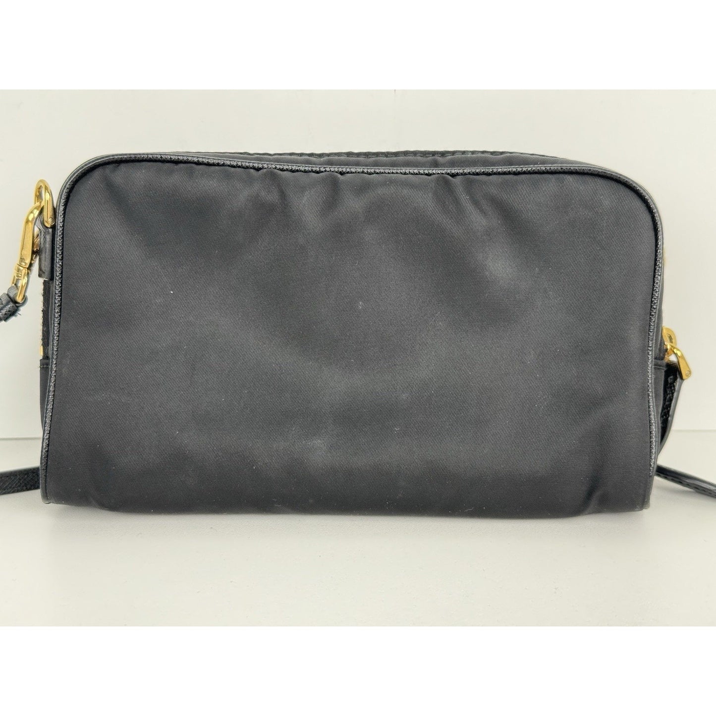 Prada Saffiano Leather Mini Double Zip Crossbody Black B-6