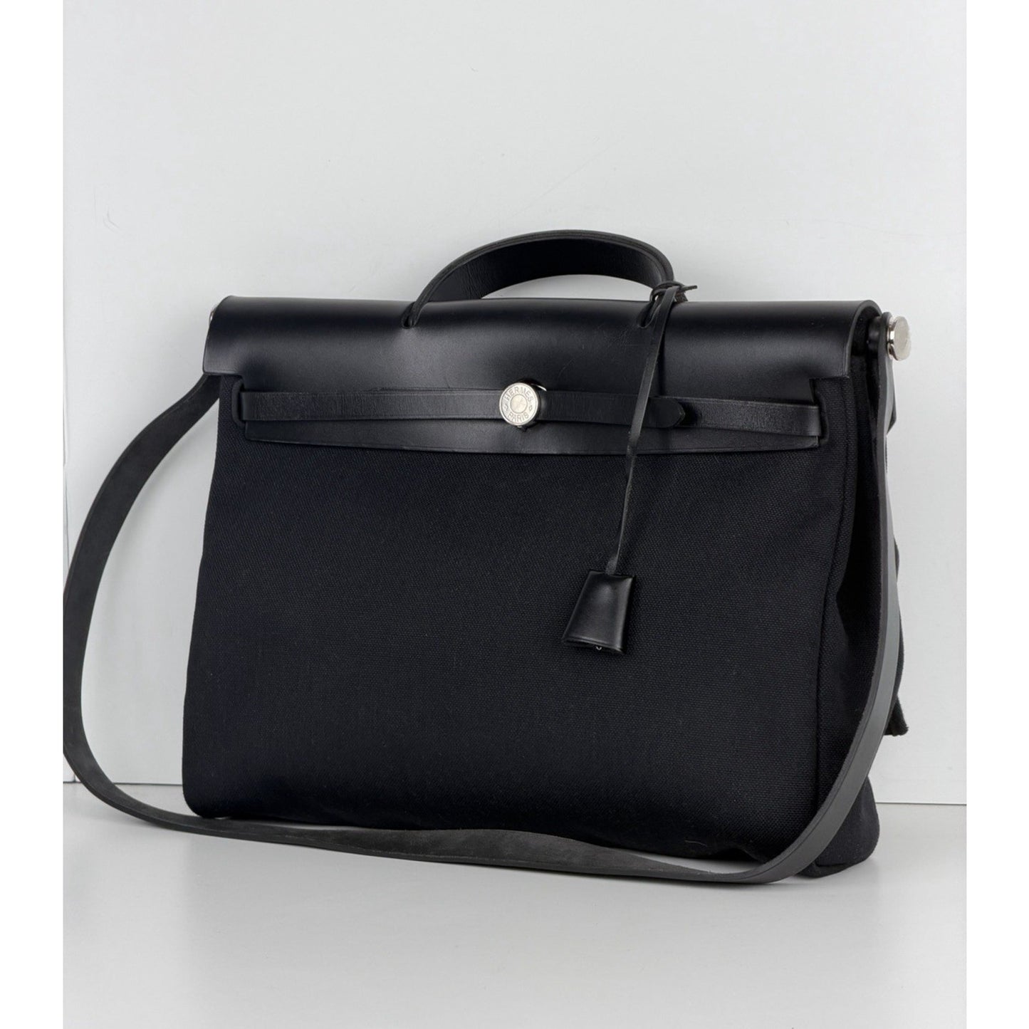 Hermes Herbag Messenger 39 Bag in Black Canvas Silver Hardware 2023 E-4