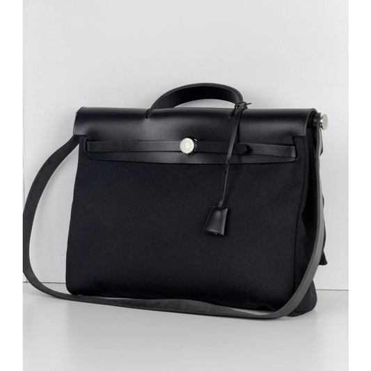 Hermes Herbag Messenger 39 Bag in Black Canvas Silver Hardware 2023 E-4