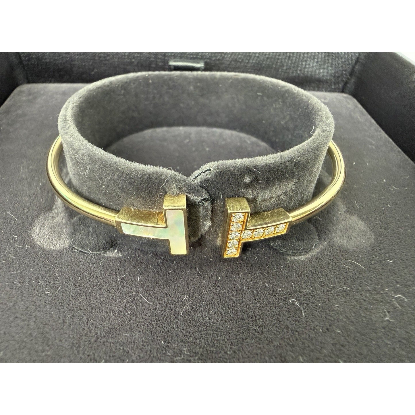 Tiffany & Co. T-Wire Bracelet in 18k Yellow Gold with Mother-of-Pearl & Diamonds