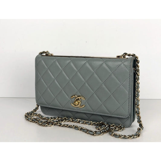Chanel Lambskin Quilted CC Pearl Crush Wallet on Chain in Grey NFC E2