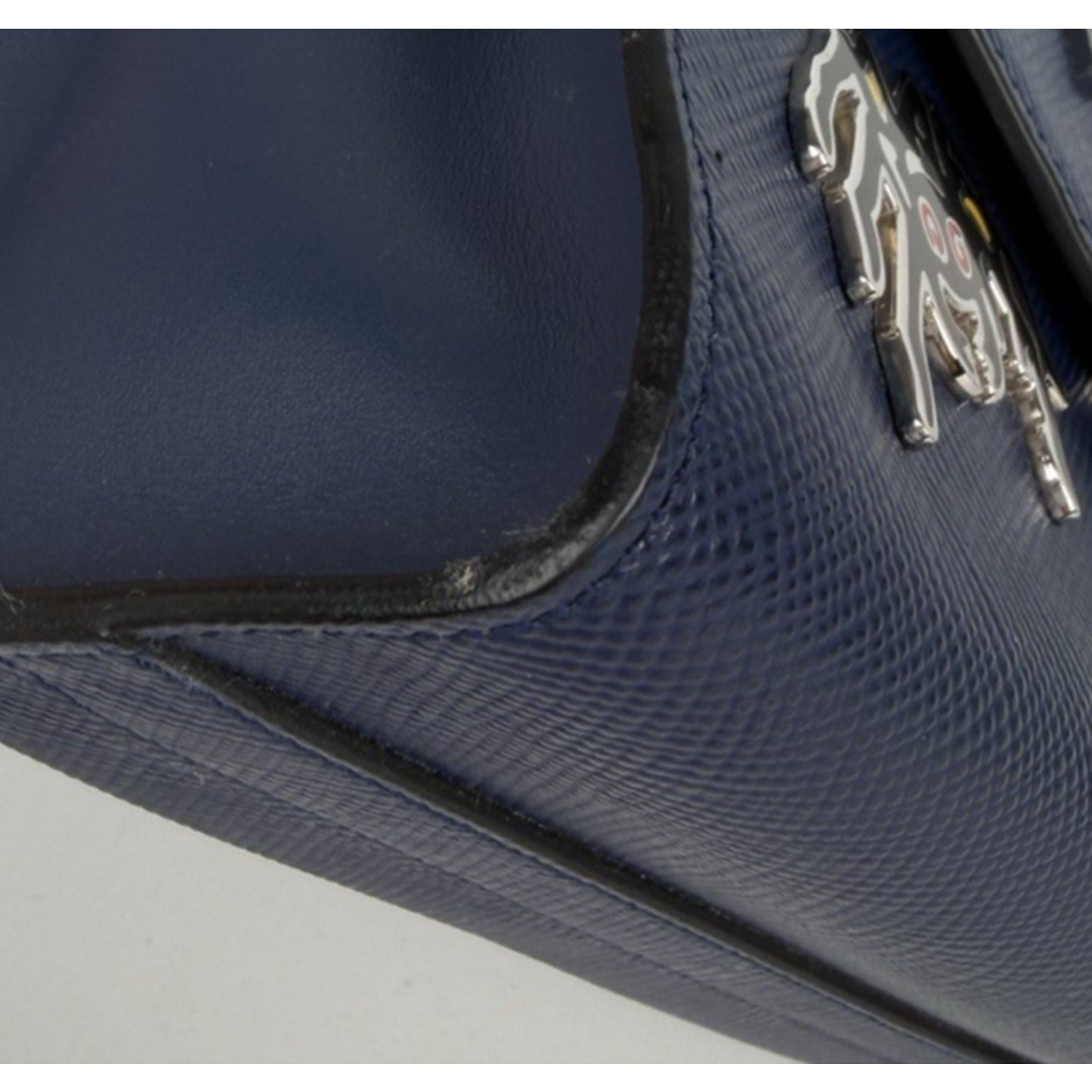 Prada Saffiano Cuir Leather Shoulder Bag Monochrome Small Metal Patches S-03