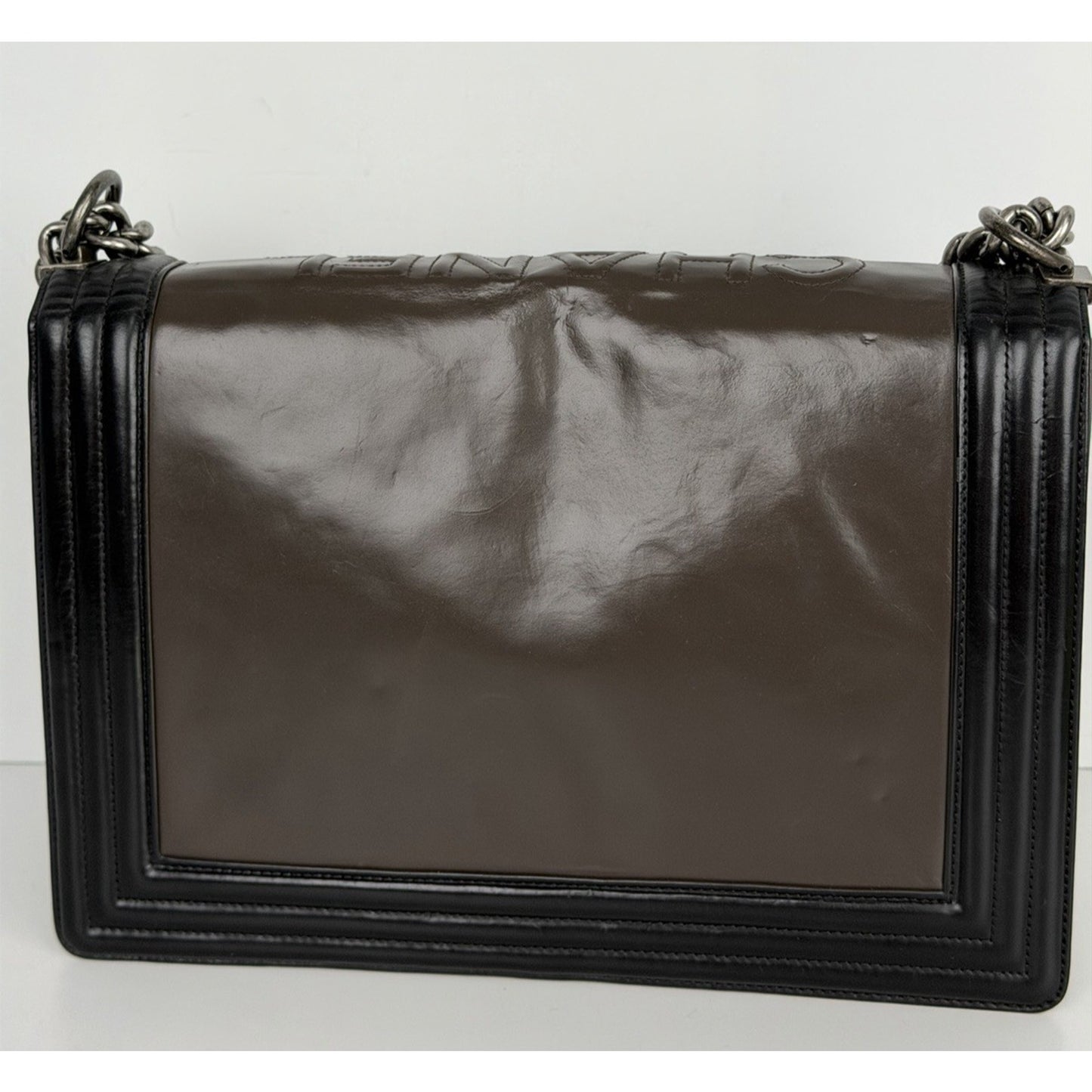 Chanel Boy Flap Bag Glazed Calfskin Large in Brown and Black 2011 B1