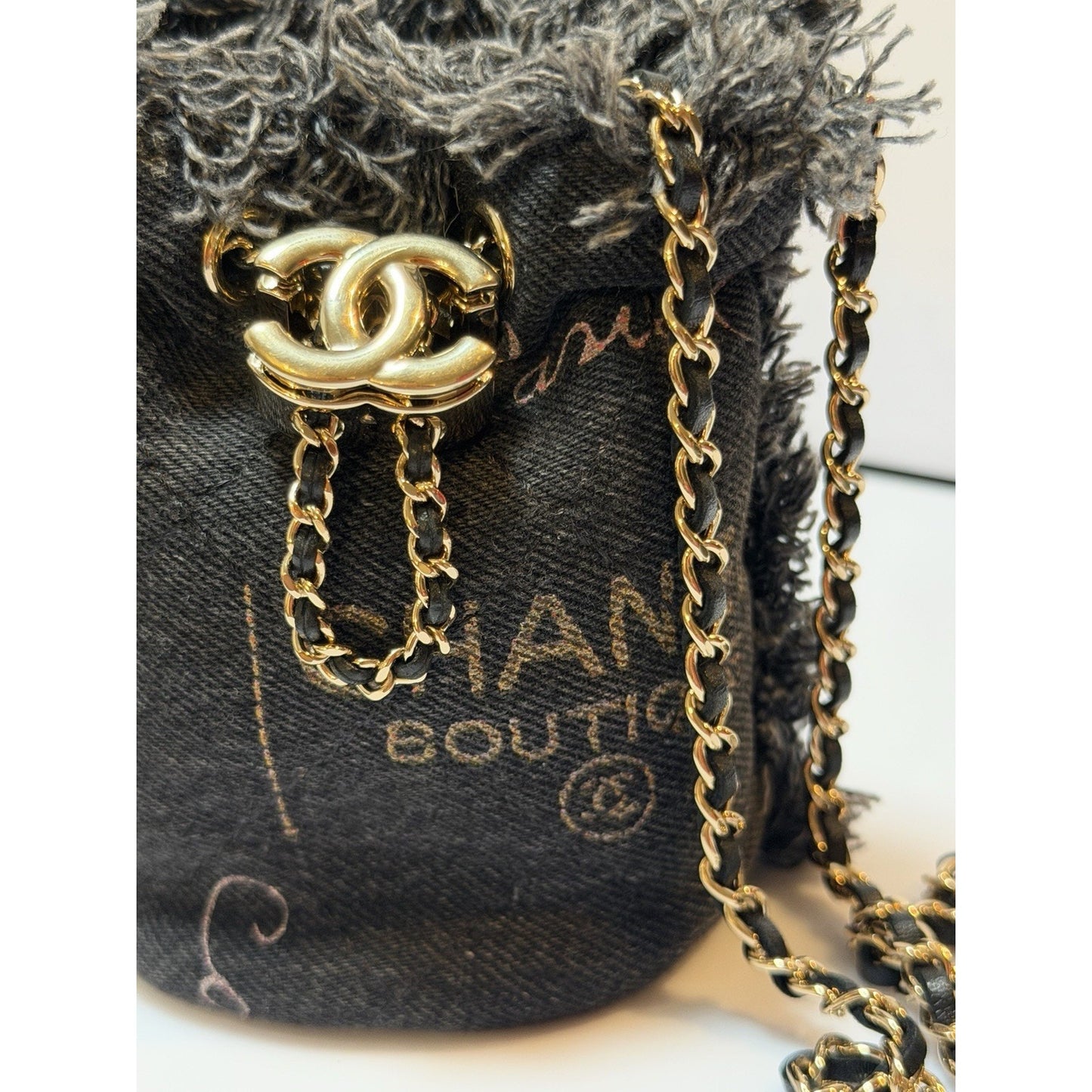Chanel Mini Denim Moon Bucket Crossbody Bag