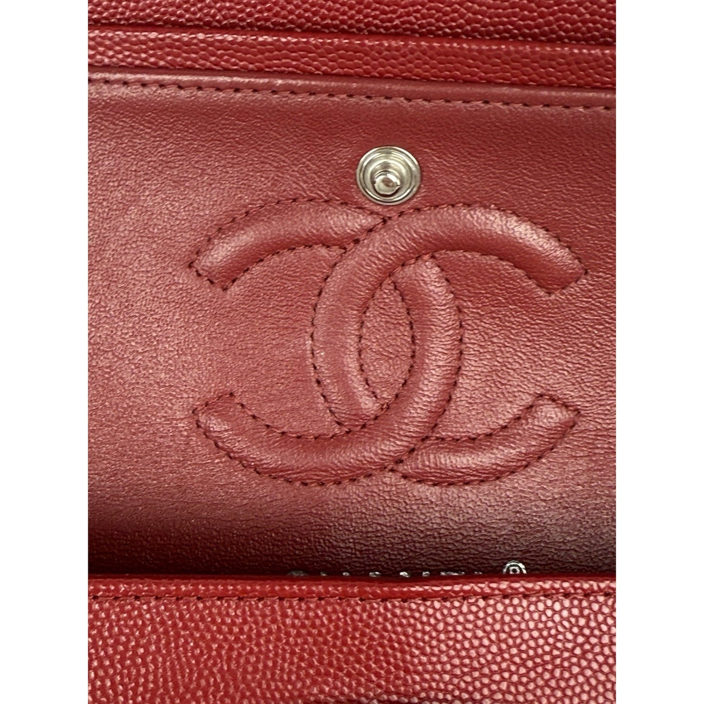 CHANEL Timeless Classic Small Red Caviar Leather Double Flap Shoulder Bag
