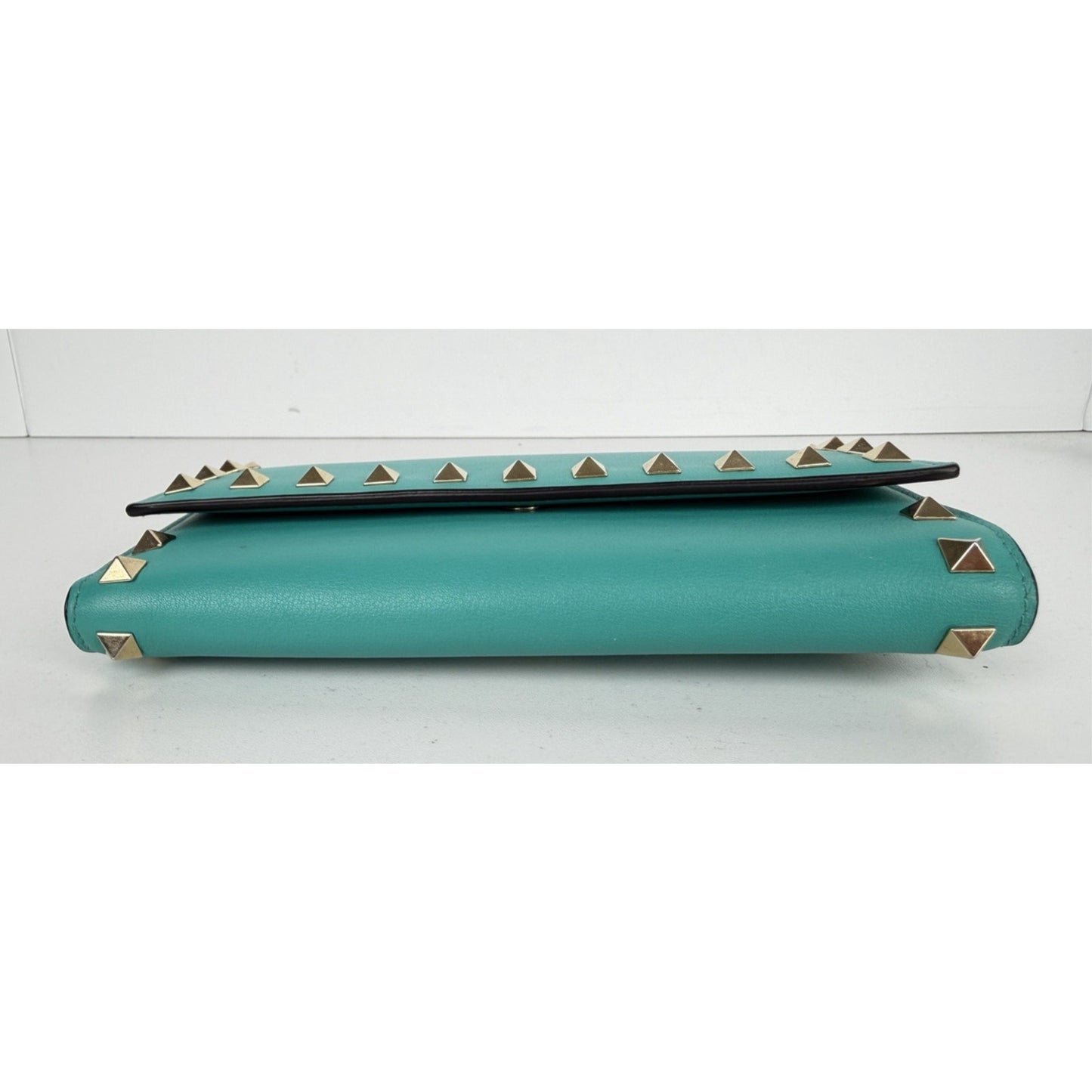 Valentino Garavani Rockstud Wallet in Turquoise Leather with Studded Accents K1
