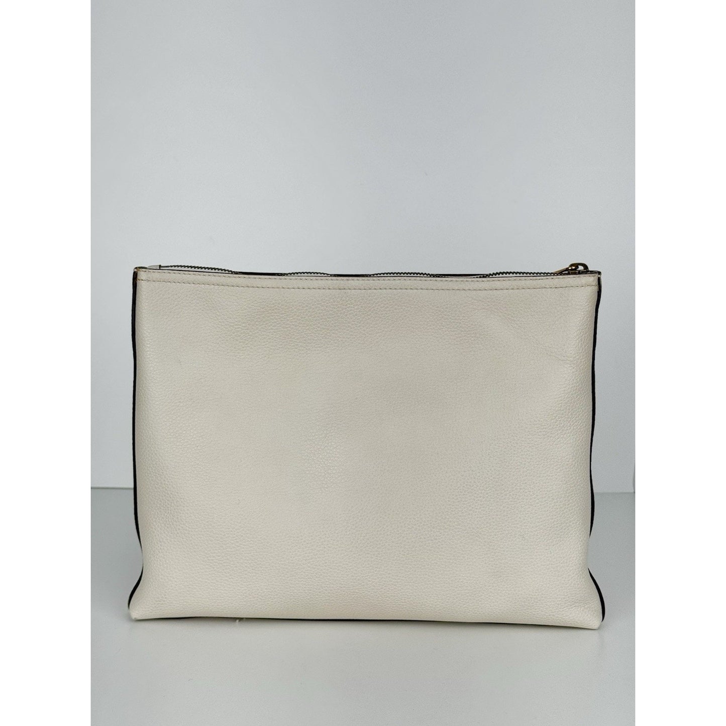 Gucci White Leather Logo Print Zip Pouch with Gold Hardware D-1